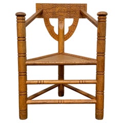 Antique Swedish Carved Oak Monk Chair, 1930s, Handmade