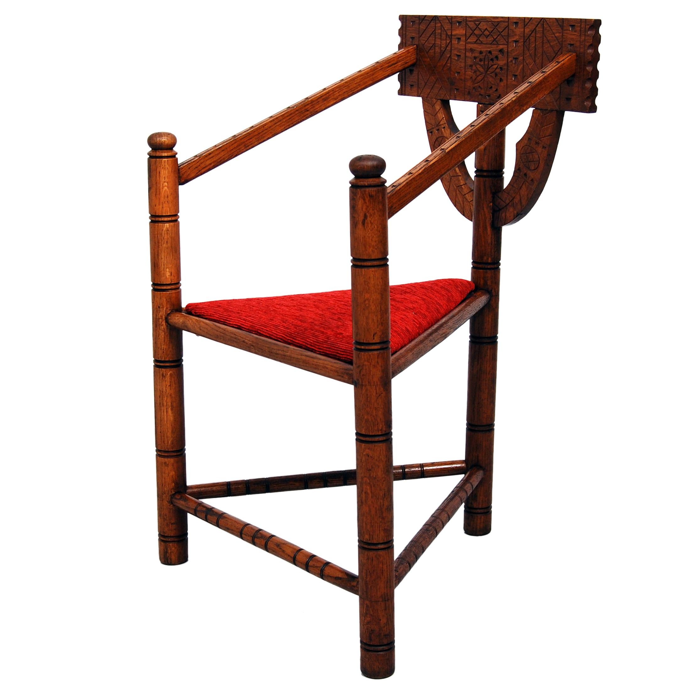 Swedish Carved Oak Monk Chair