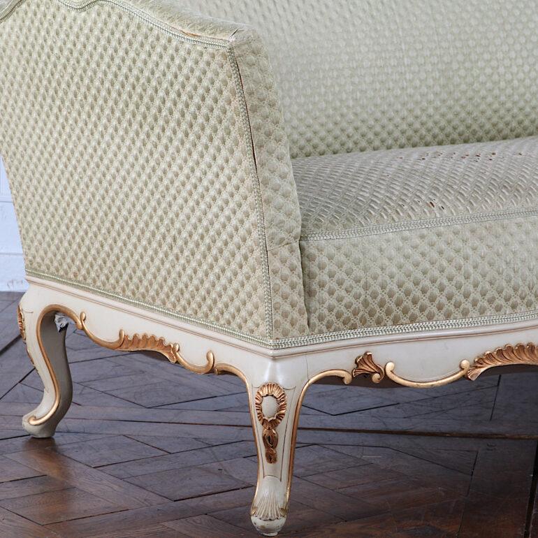 Swedish Carved Painted and Gilt Louis XV Style Sofa In Good Condition In Vancouver, British Columbia