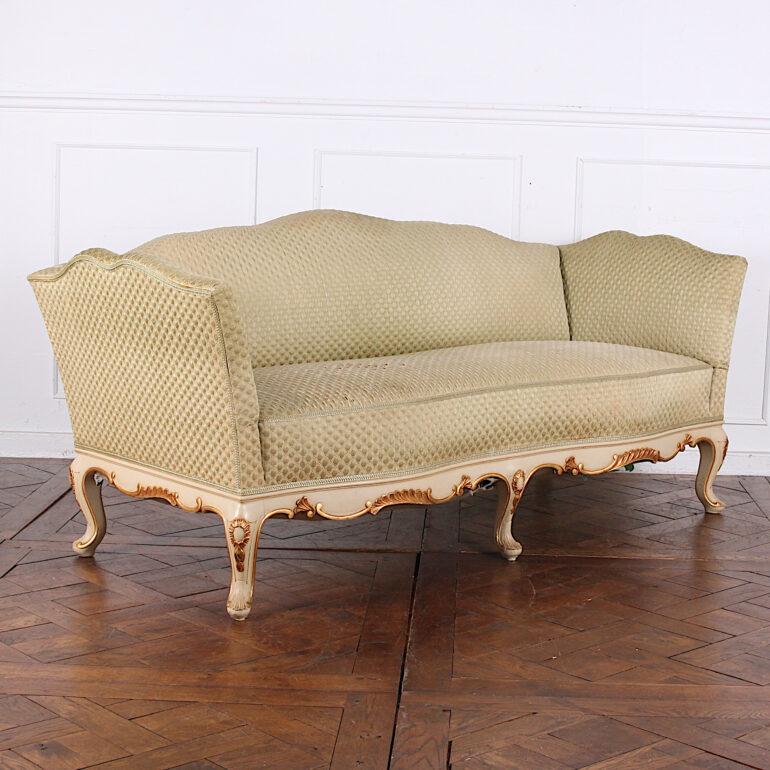 20th Century Swedish Carved Painted and Gilt Louis XV Style Sofa
