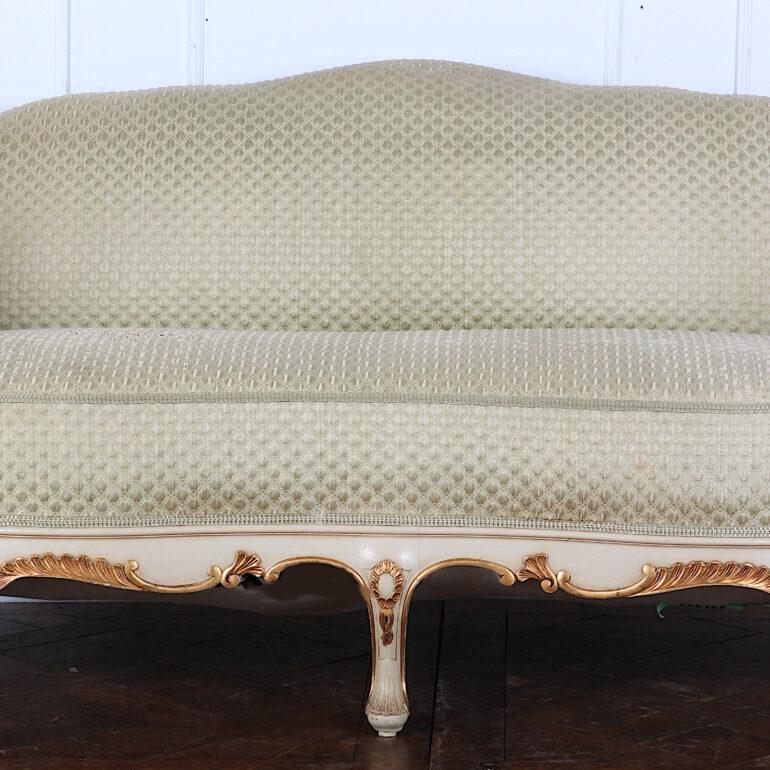 Beech Swedish Carved Painted and Gilt Louis XV Style Sofa