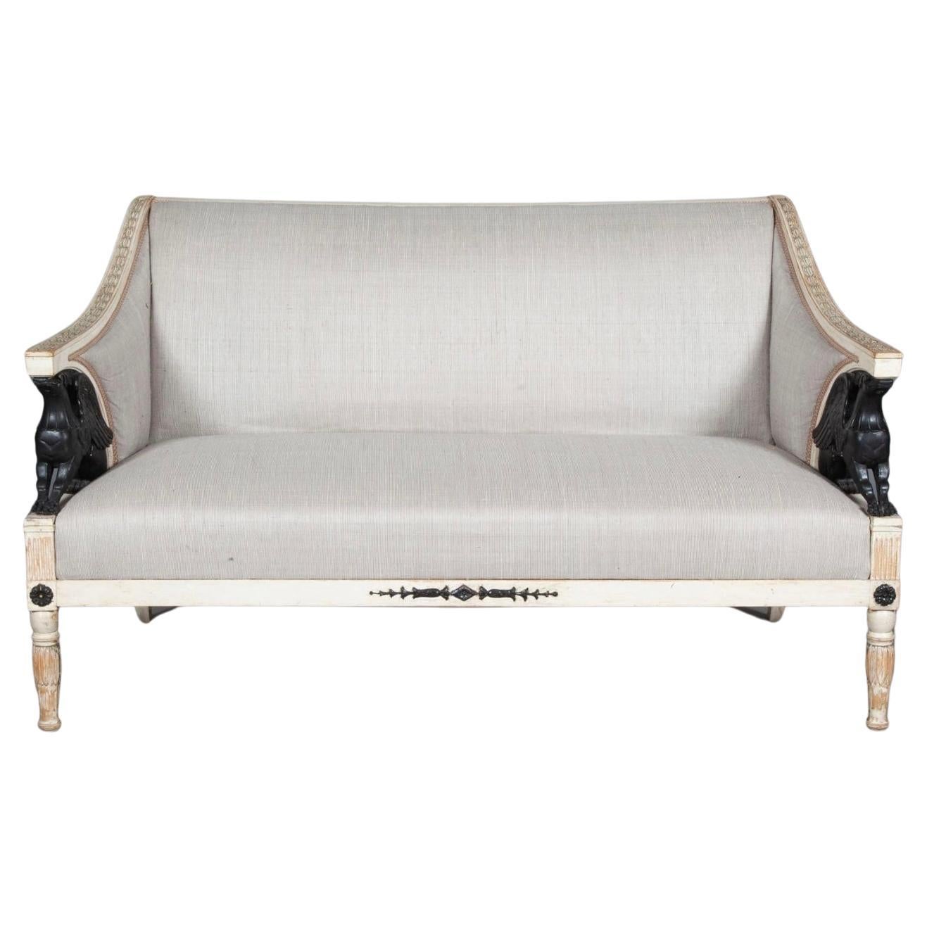Gustavian Swedish Carved Painted and Giltwood Sofa For Sale