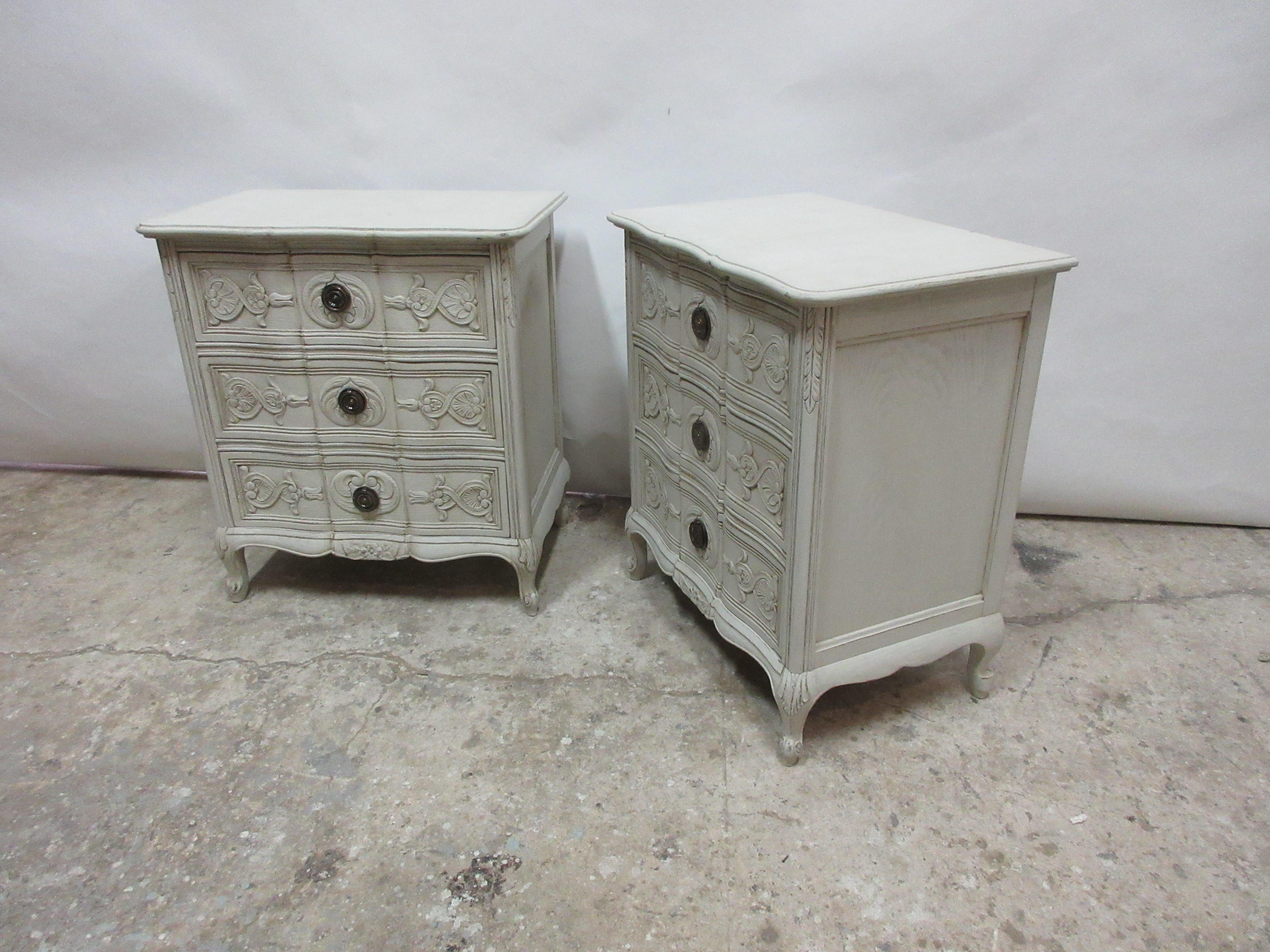 Wood Swedish Carved Rococo Style Nightstands