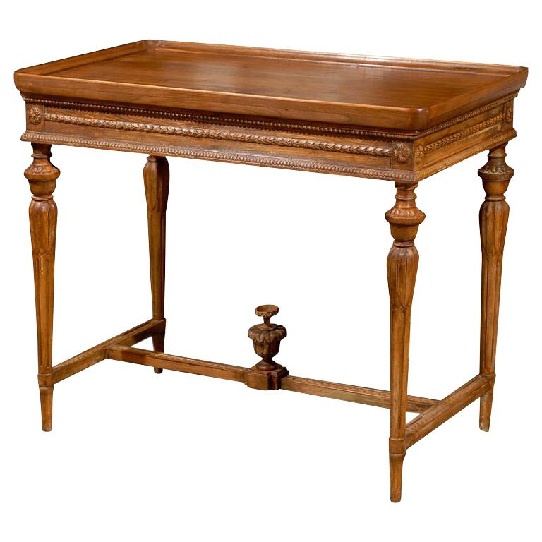 Swedish Carved Side Table with Stretcher and Tray Top, circa 1890