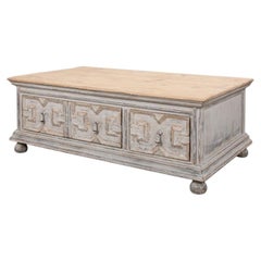 Swedish Carved Trunk Coffee Table in Antique Grey
