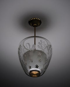 Swedish Ceiling Lamp in Etched and Frosted Glass, 20th Century