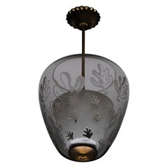 Swedish Ceiling Lamp in Etched and Frosted Glass, 20th Century