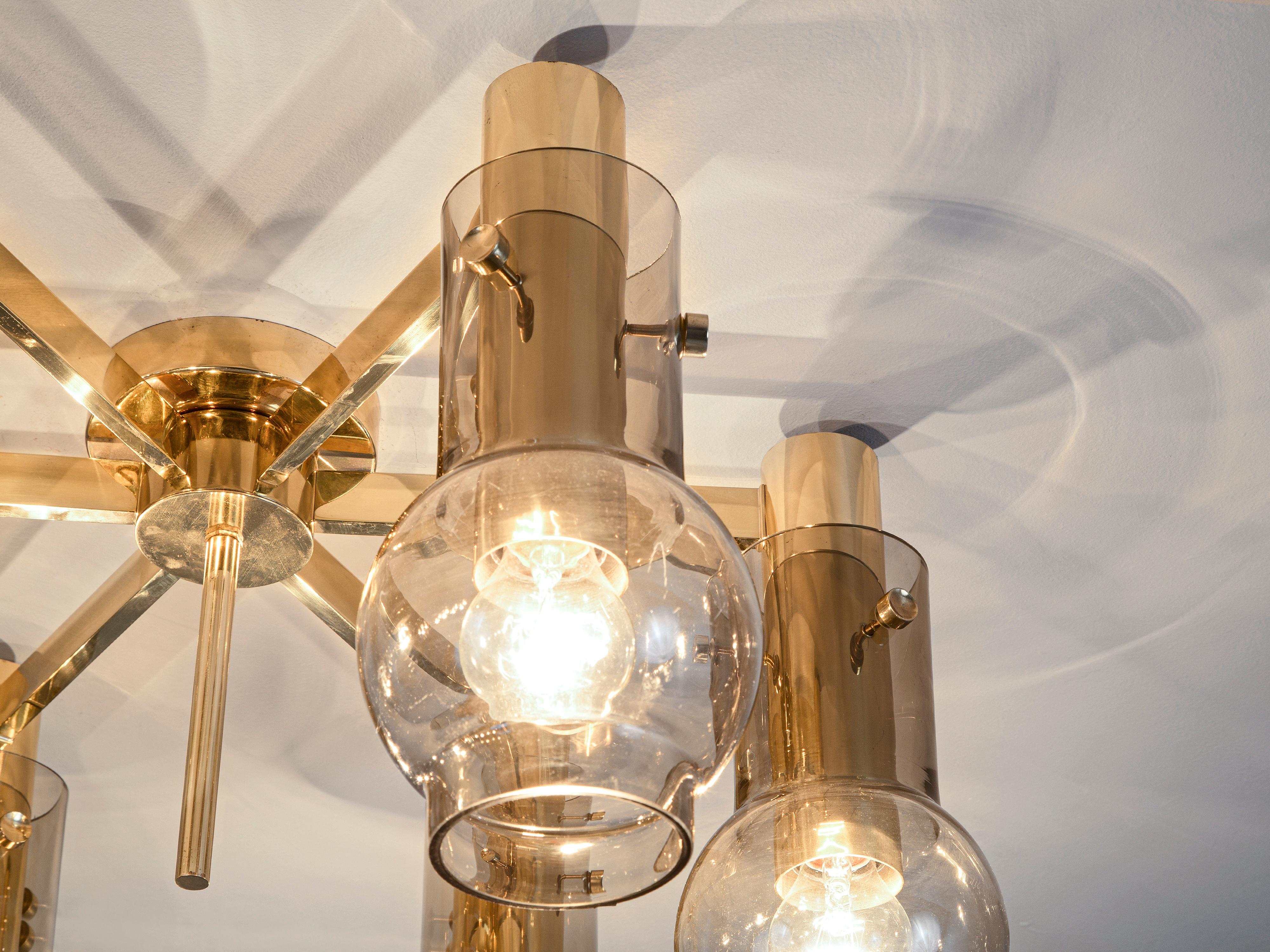 Swedish Ceiling Lamps in Brass with Smoked Glass Shades In Good Condition In Waalwijk, NL