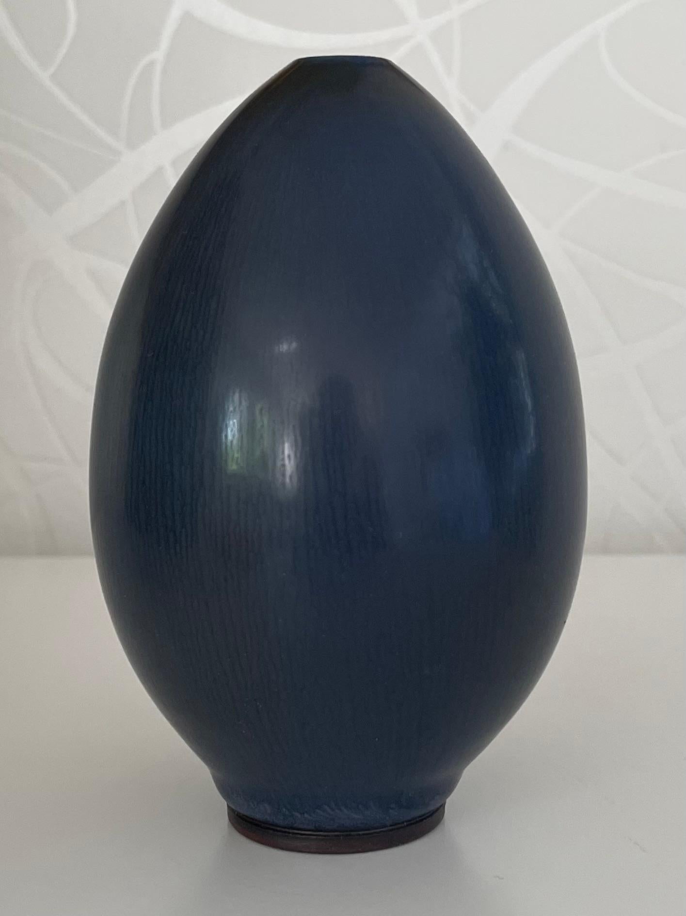 Swedish Ceramic Vase in Blue Hare’s Fur Glaze by Berndt Friberg for Gustavsberg For Sale 4