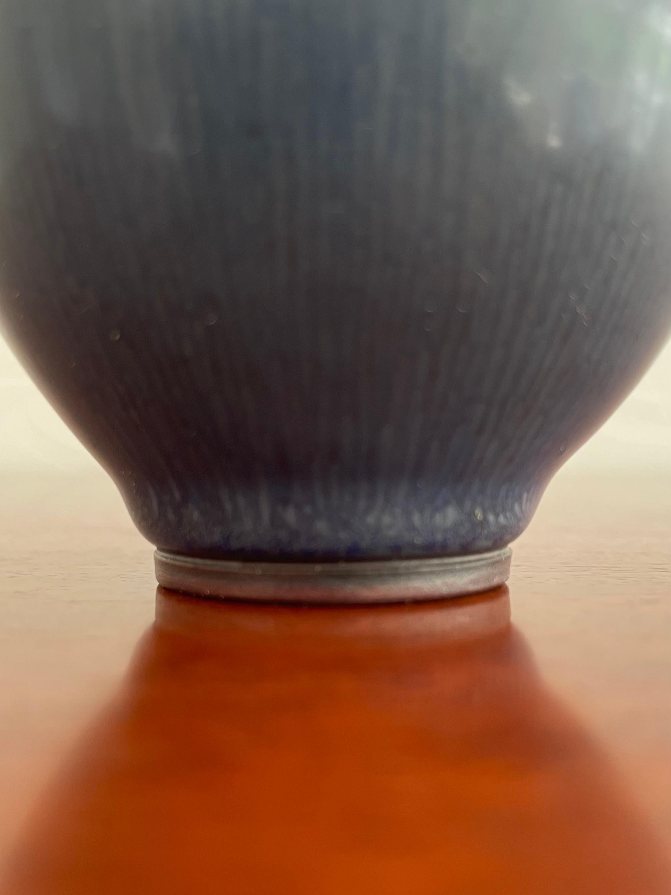 Mid-20th Century Swedish Ceramic Vase in Blue Hare’s Fur Glaze by Berndt Friberg for Gustavsberg For Sale