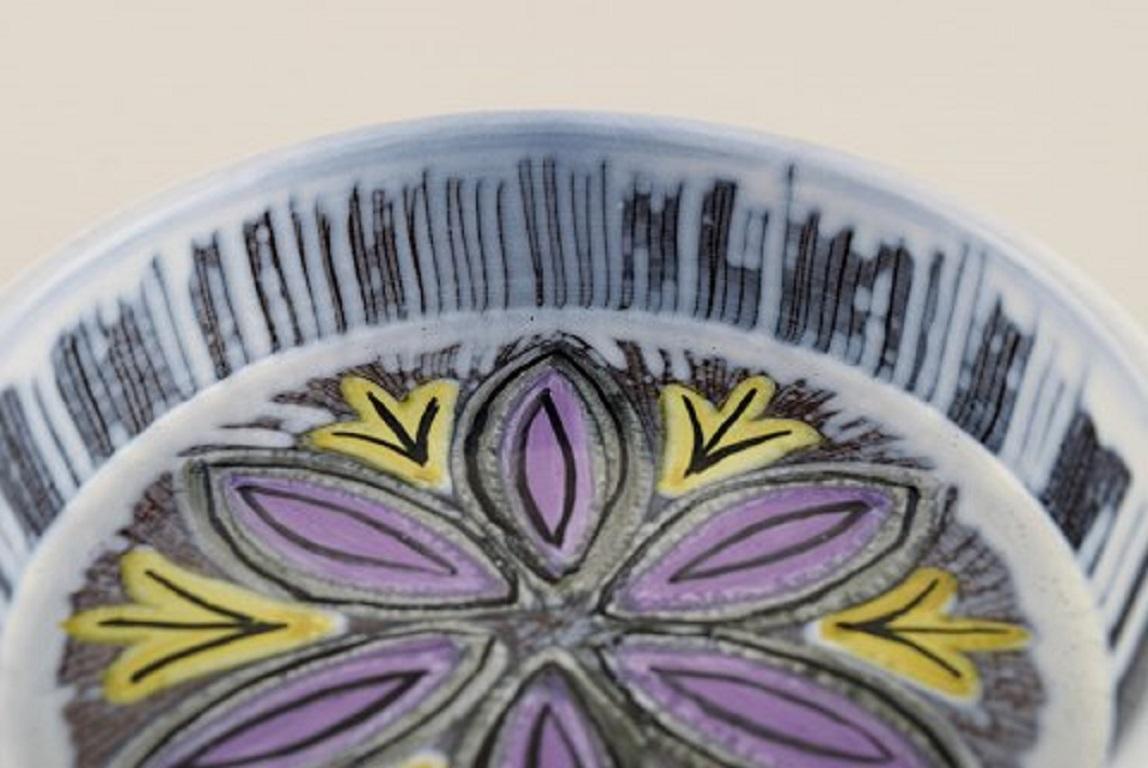 Swedish Ceramicist, Compote in Glazed Ceramics with Hand-Painted Flowers In Excellent Condition For Sale In Copenhagen, DK