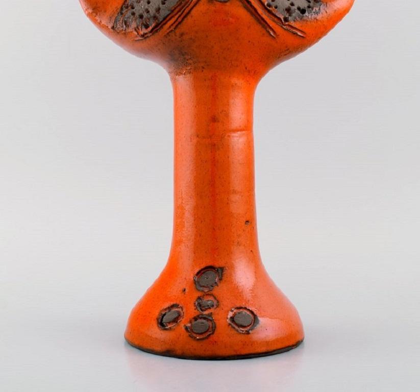 Scandinavian Modern Swedish Ceramicist, Unique Sculpture in Orange Glazed Stoneware, Cat, 1970s
