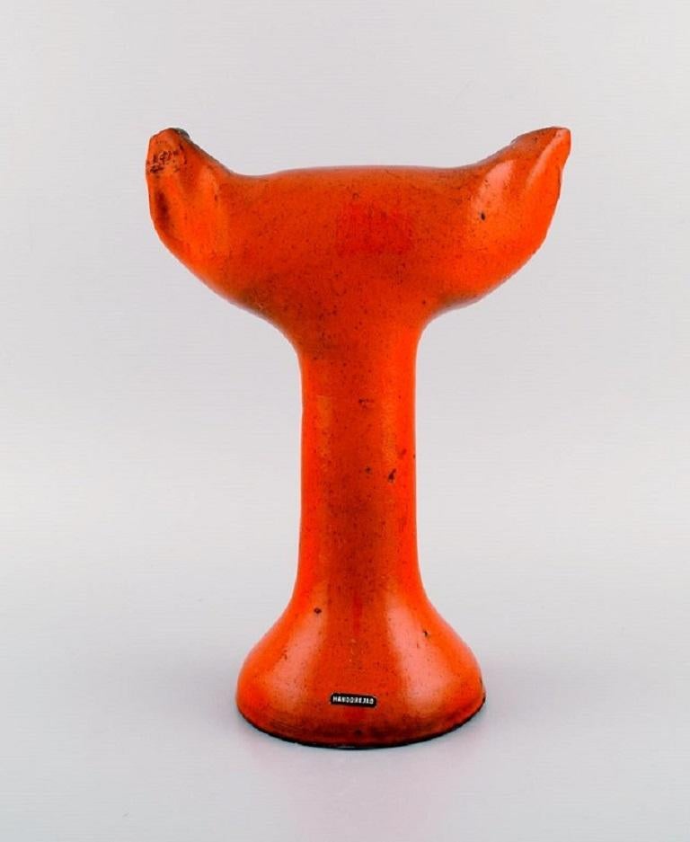 Late 20th Century Swedish Ceramicist, Unique Sculpture in Orange Glazed Stoneware, Cat, 1970s