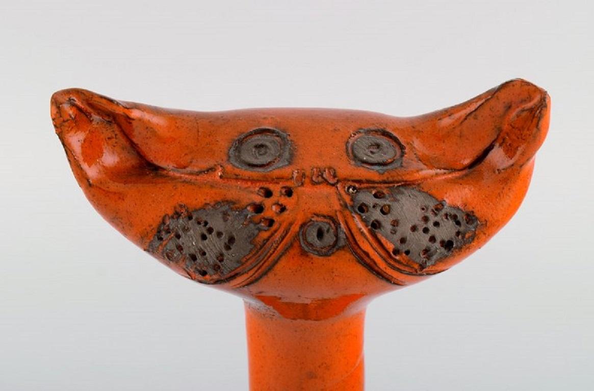 Swedish Ceramicist, Unique Sculpture in Orange Glazed Stoneware, Cat, 1970s 1