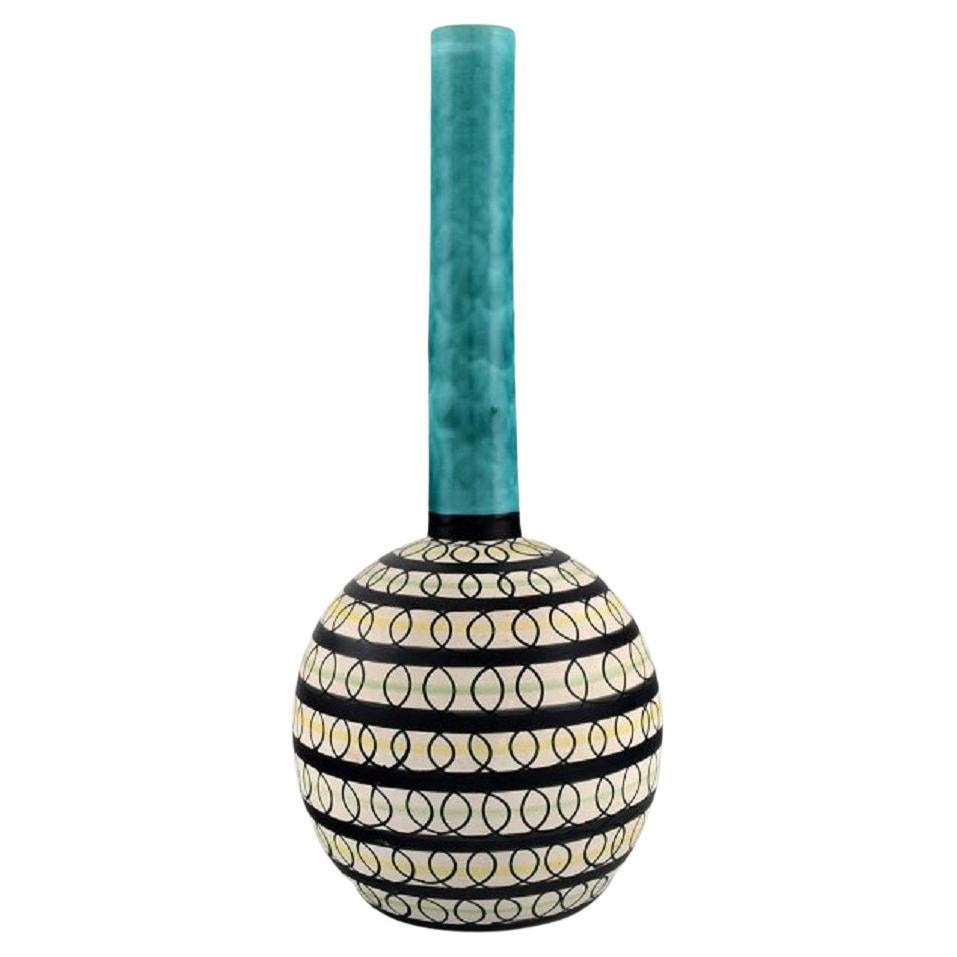 Swedish ceramicist, Unique vase in glazed stoneware, Colorful decoration