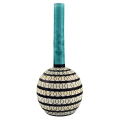 Schwedischer Keramiker, einzigartige Vase aus glasiertem Steingut, farbenfrohe Dekoration