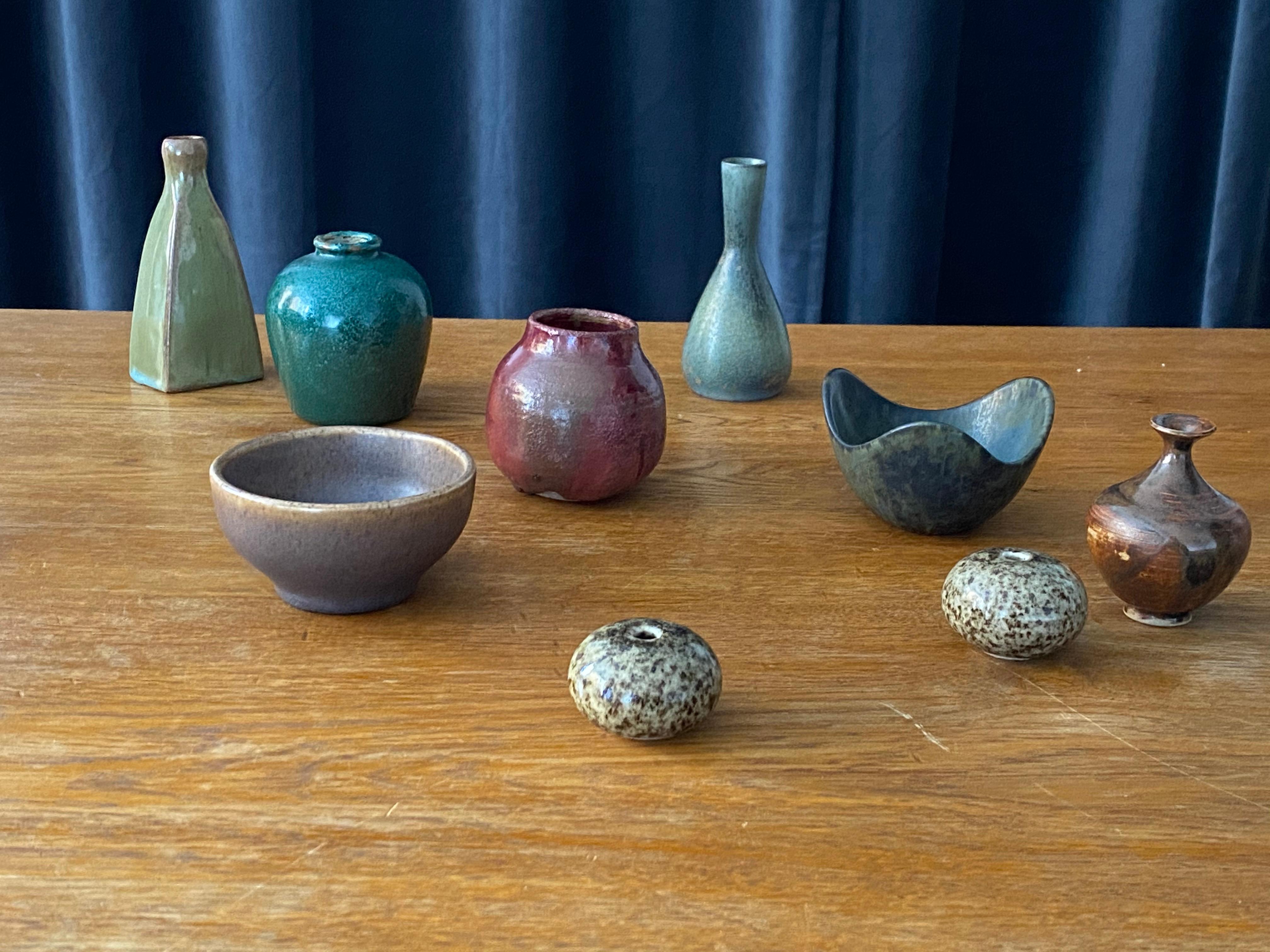 Mid-Century Modern Swedish Ceramicists, Collection of Small Vases, Stoneware, Sweden, 1950s-1960s