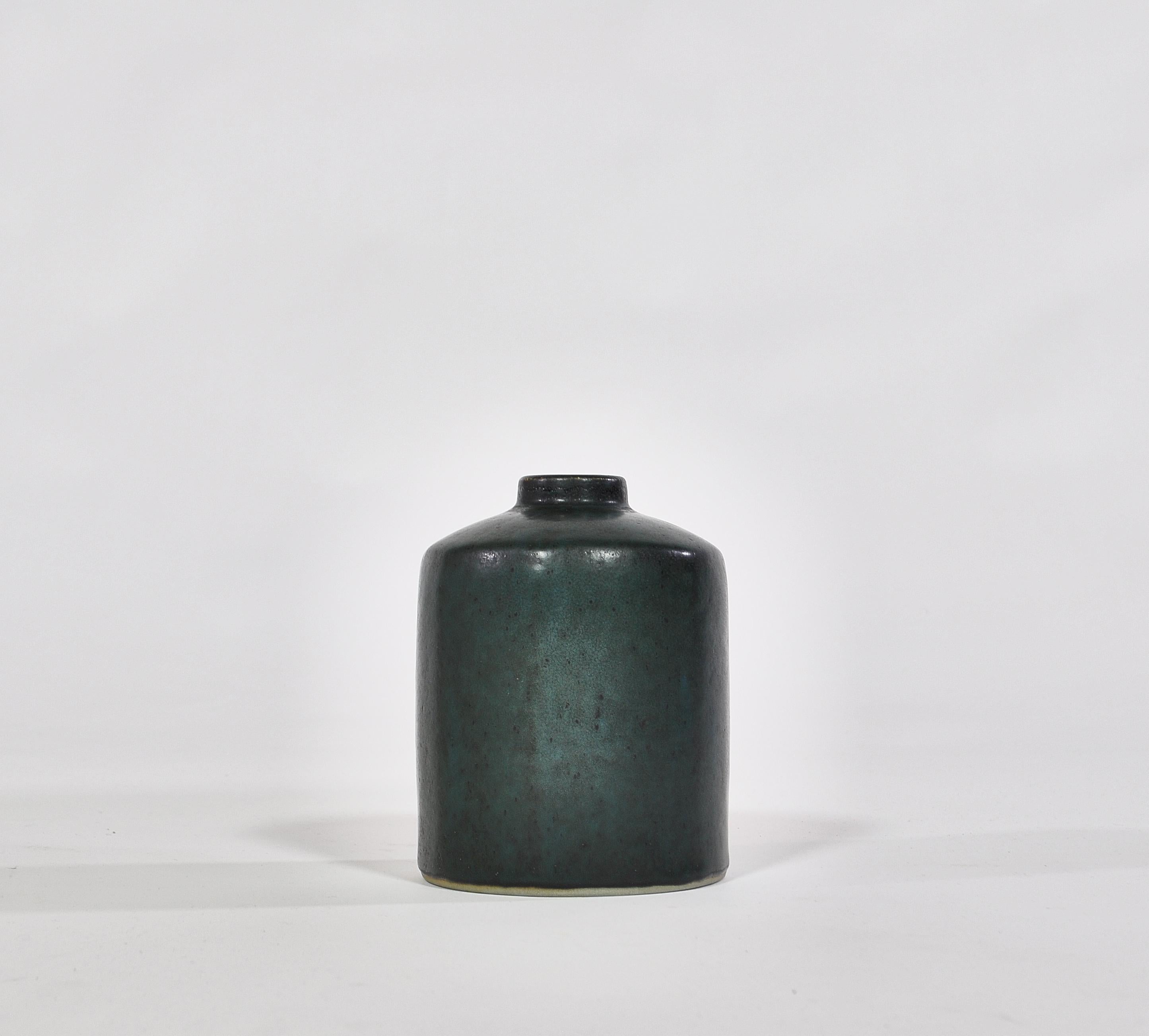 Scandinavian Modern Swedish Ceramics Dark Green Vase by Carl-Harry Staalhane for Rörstrand, 1960s