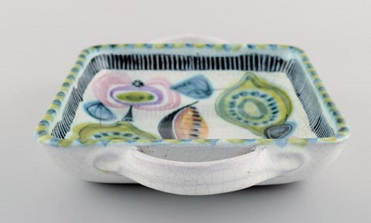 Swedish Ceramist, Dish with Handles in Glazed Ceramic, Mid-20th Century 1