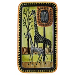 Vintage Swedish Ceramist, Unique Dish in Hand-Painted Glazed Ceramics with Giraffes