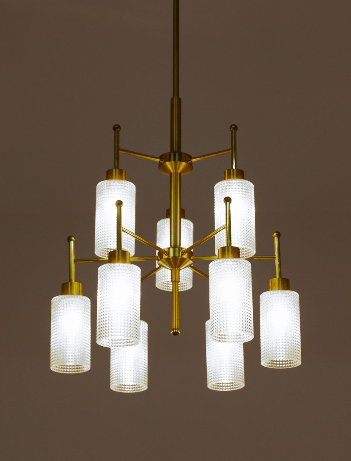 Swedish Chandeliers in Brass and Glass by Holger Johansson For Sale 5