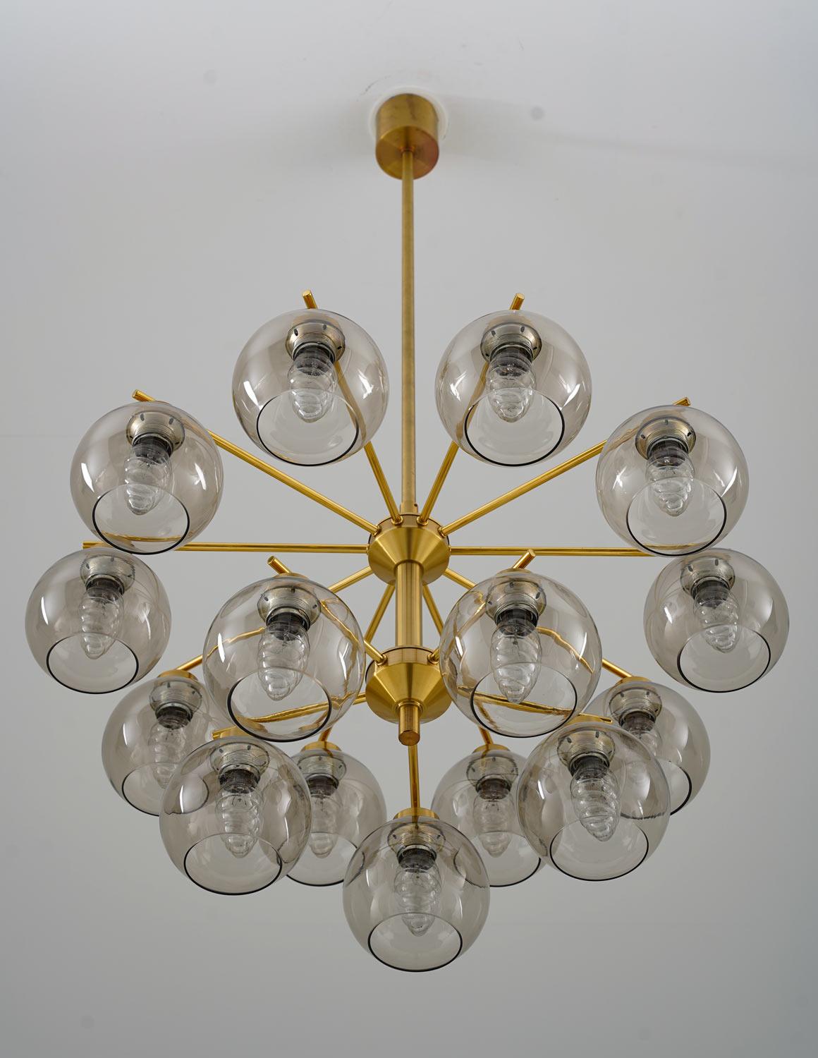 Scandinavian Modern Swedish Chandeliers in Brass and Glass by Holger Johansson For Sale