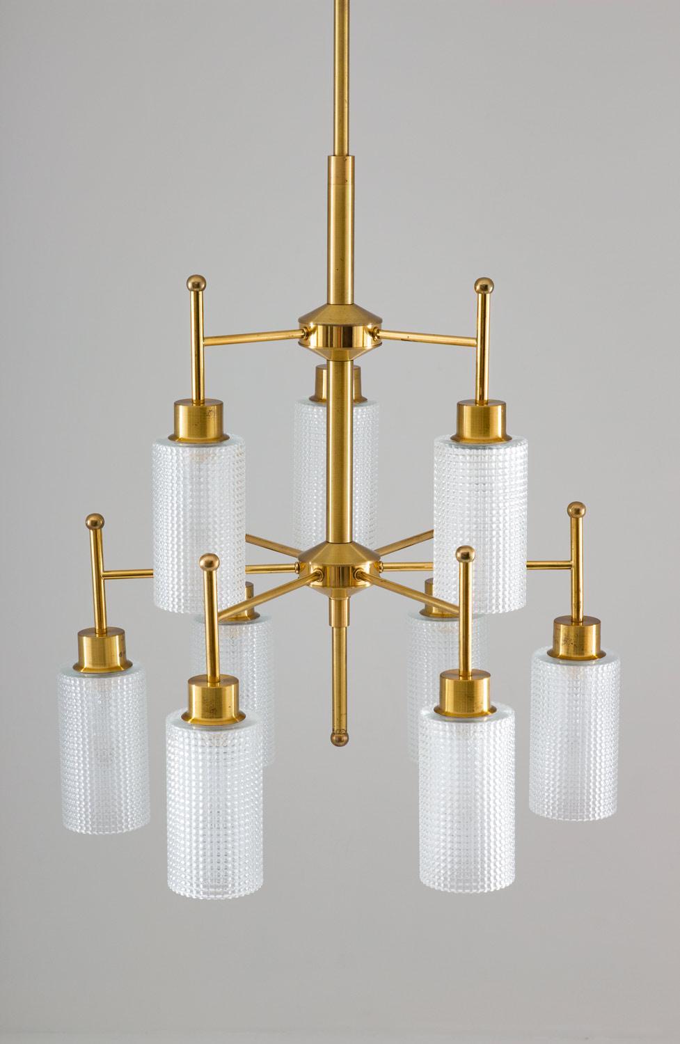 Lampadari svedesi in ottone e vetro di Holger Johansson In condizioni buone in vendita a Karlstad, SE