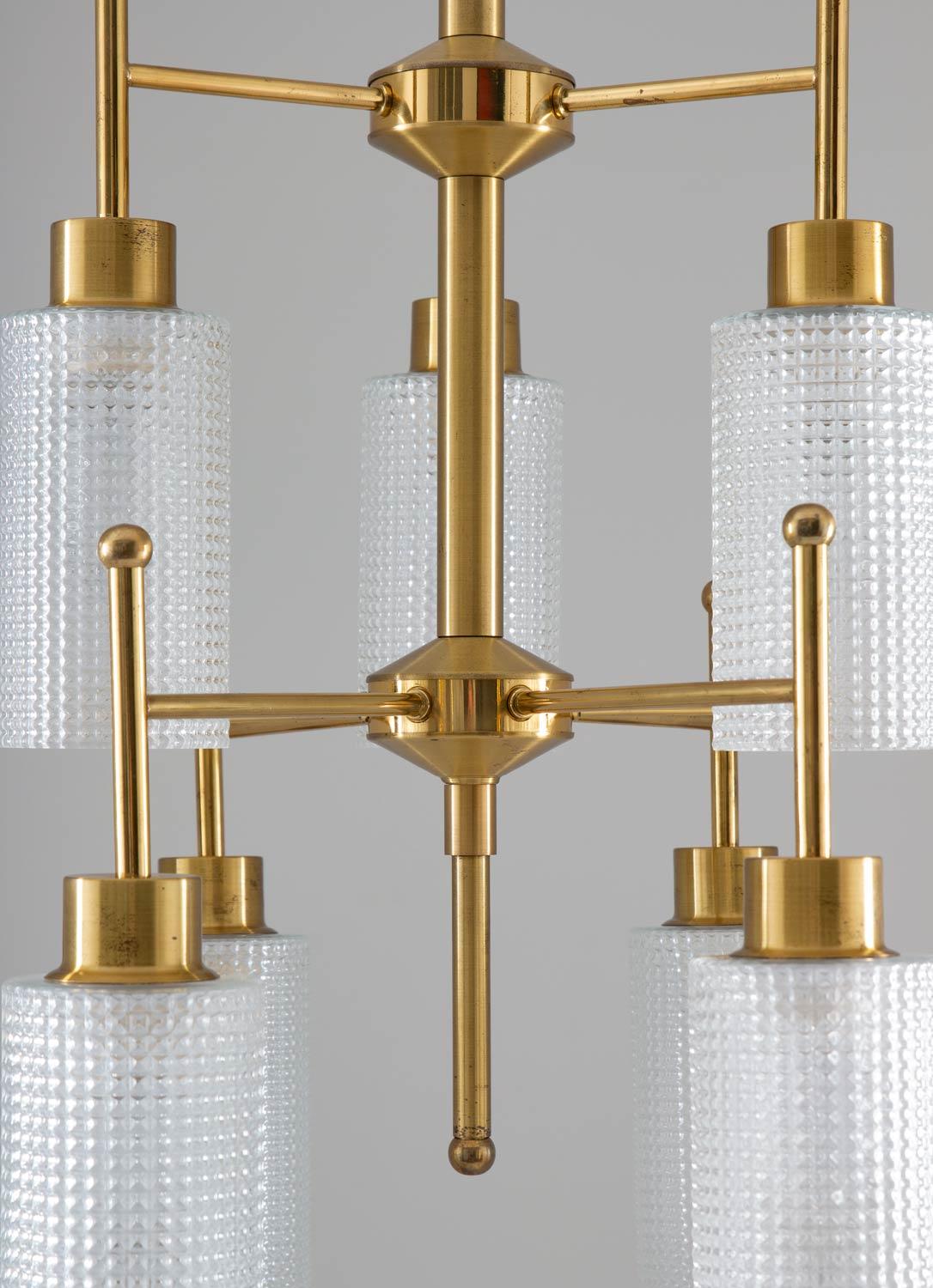 Swedish Chandeliers in Brass and Glass by Holger Johansson For Sale 1