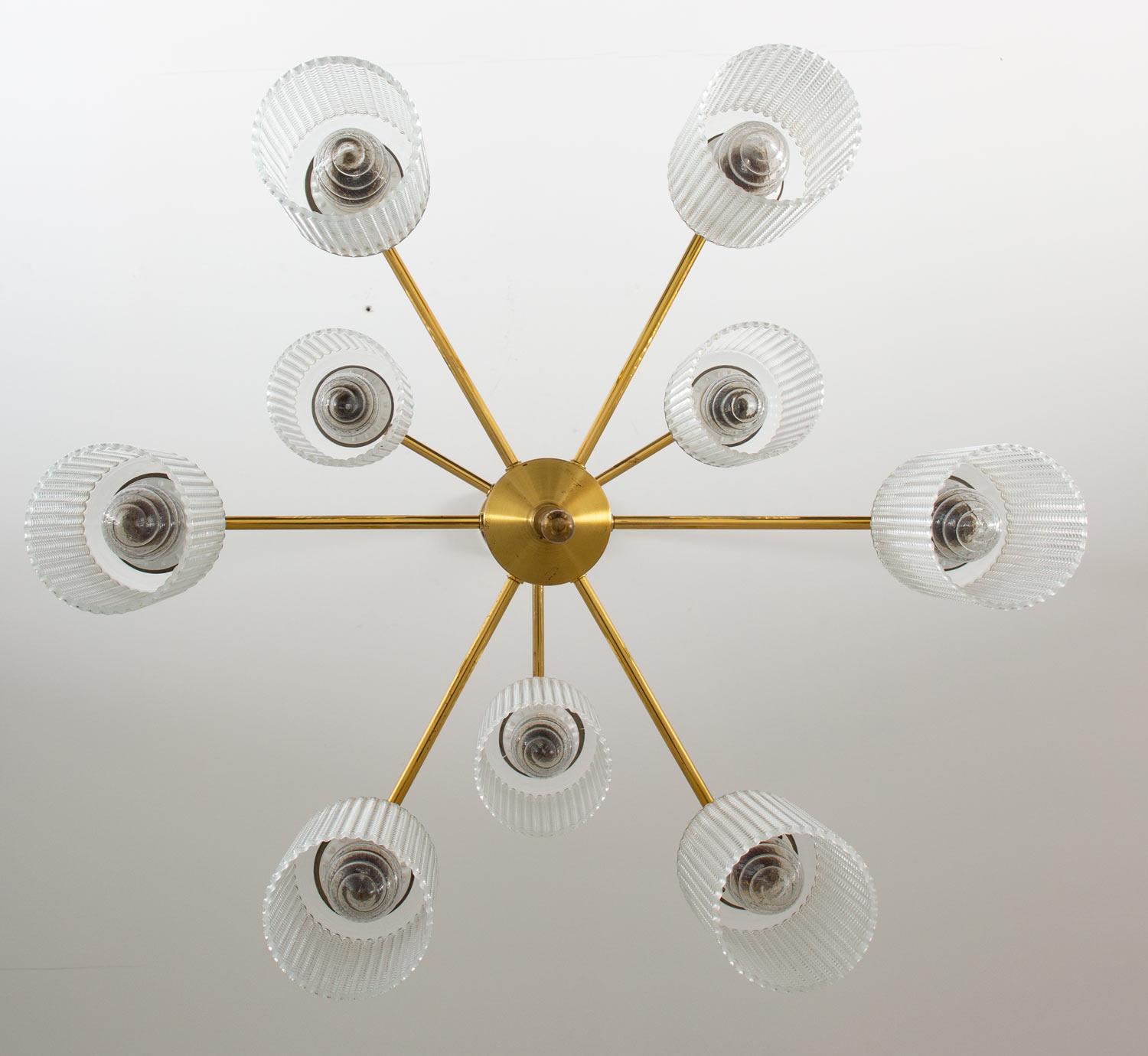 Swedish Chandeliers in Brass and Glass by Holger Johansson For Sale 3