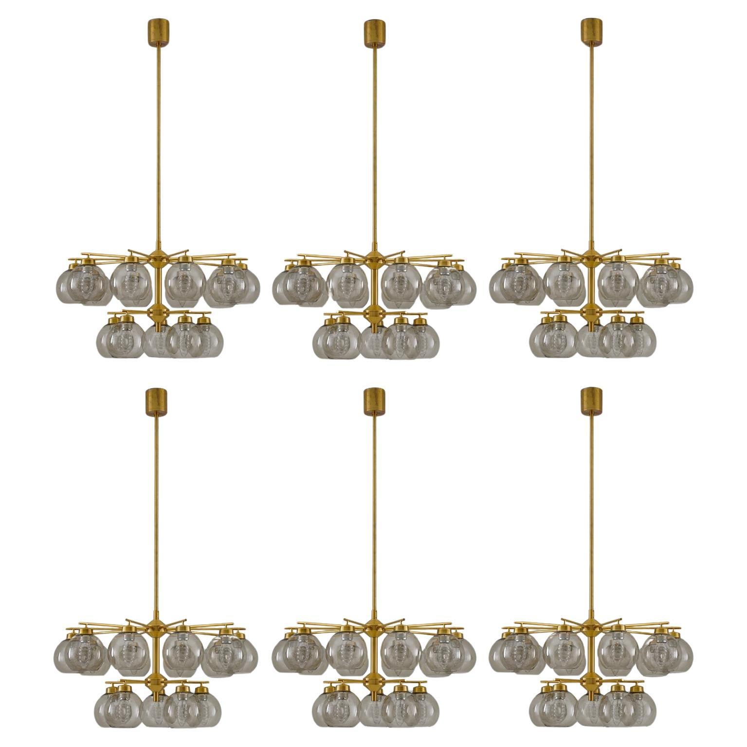 Swedish Chandeliers in Brass and Glass by Holger Johansson For Sale