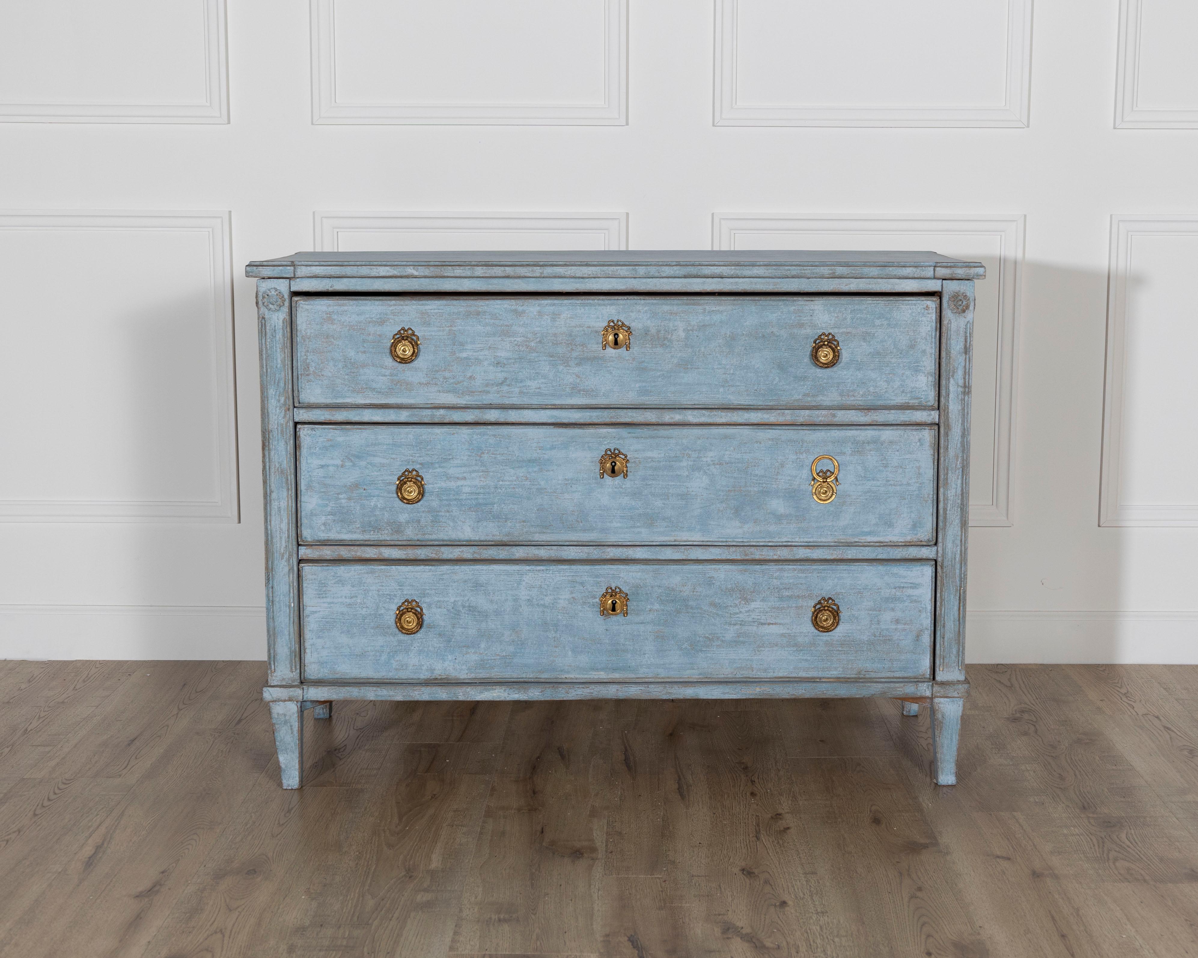 Painted Swedish Chest of Drawers in Blue Paint, Circa 1860 For Sale