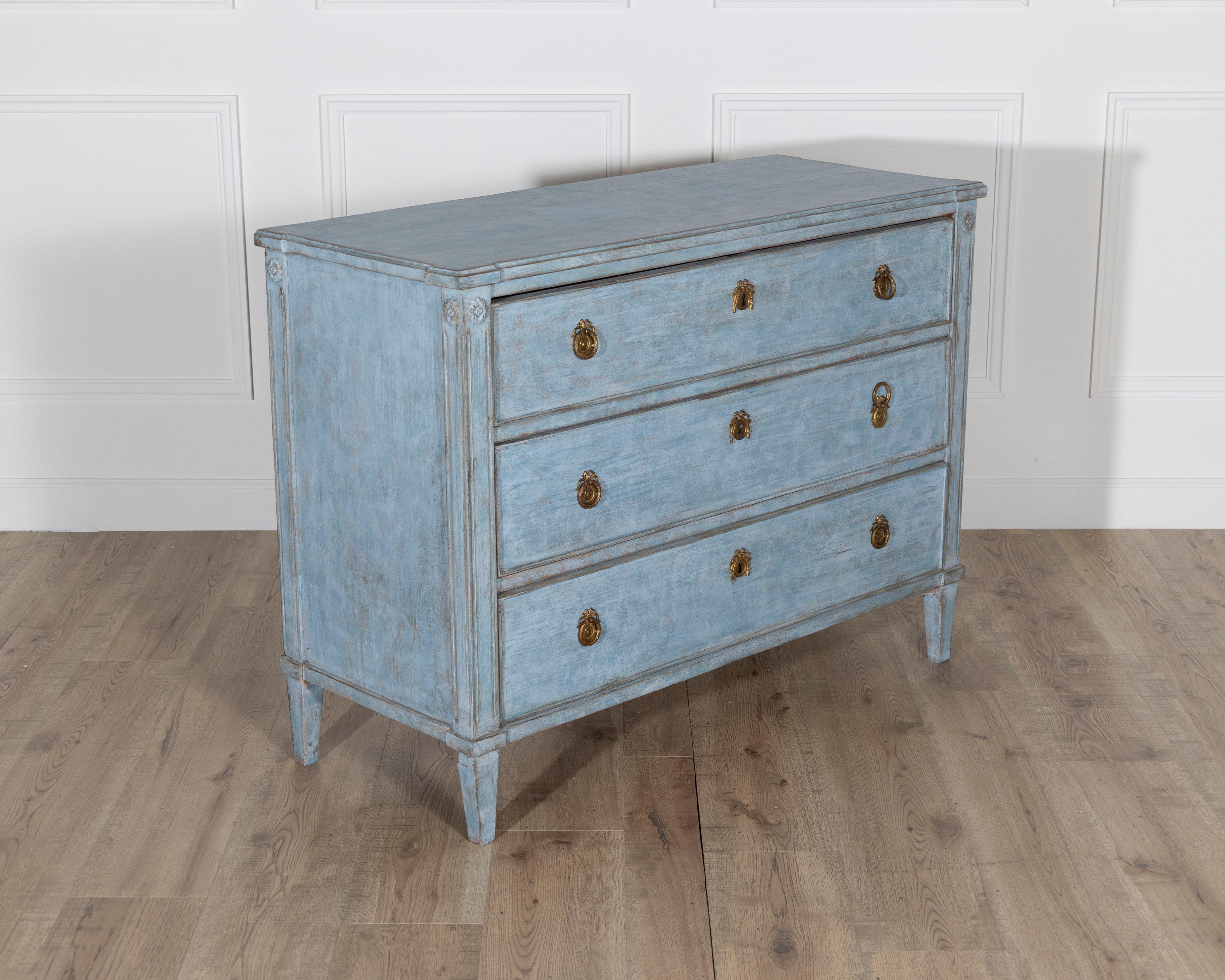 19th Century Swedish Chest of Drawers in Blue Paint, Circa 1860 For Sale
