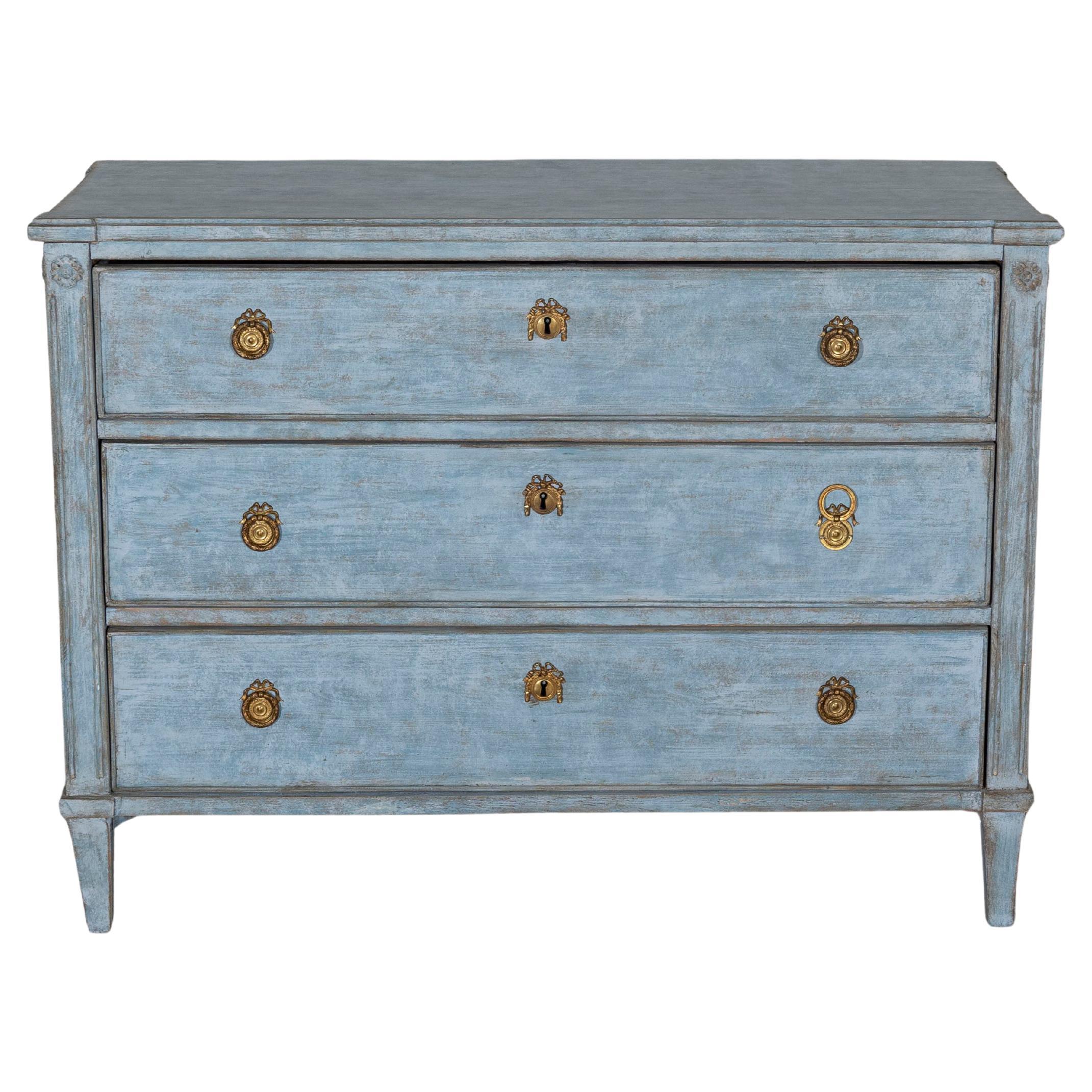 Swedish Chest of Drawers in Blue Paint, Circa 1860