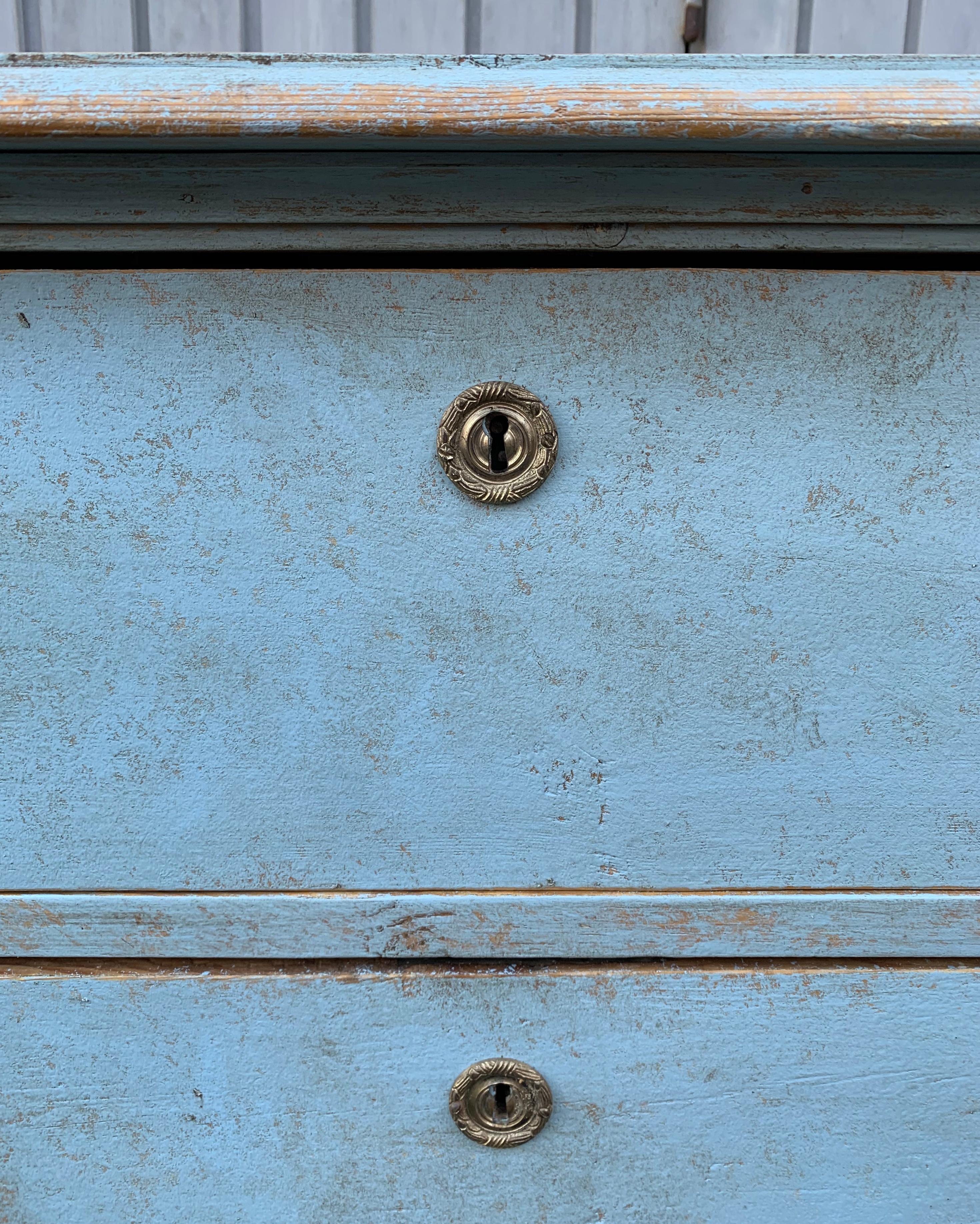 19th Century Swedish Chest Of Drawers In Light Blue Paint Gustavian Style