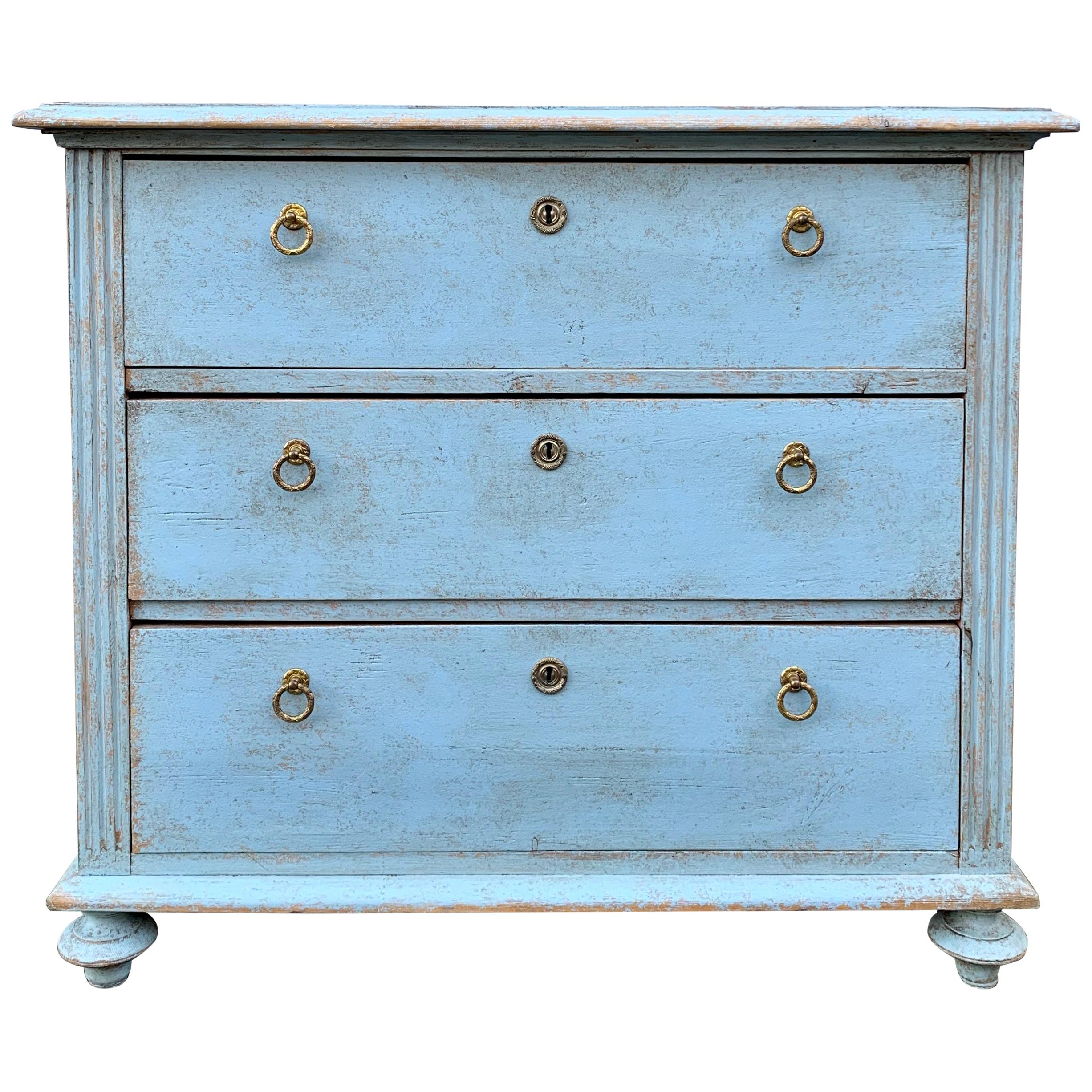 Swedish Chest Of Drawers In Light Blue Paint Gustavian Style For