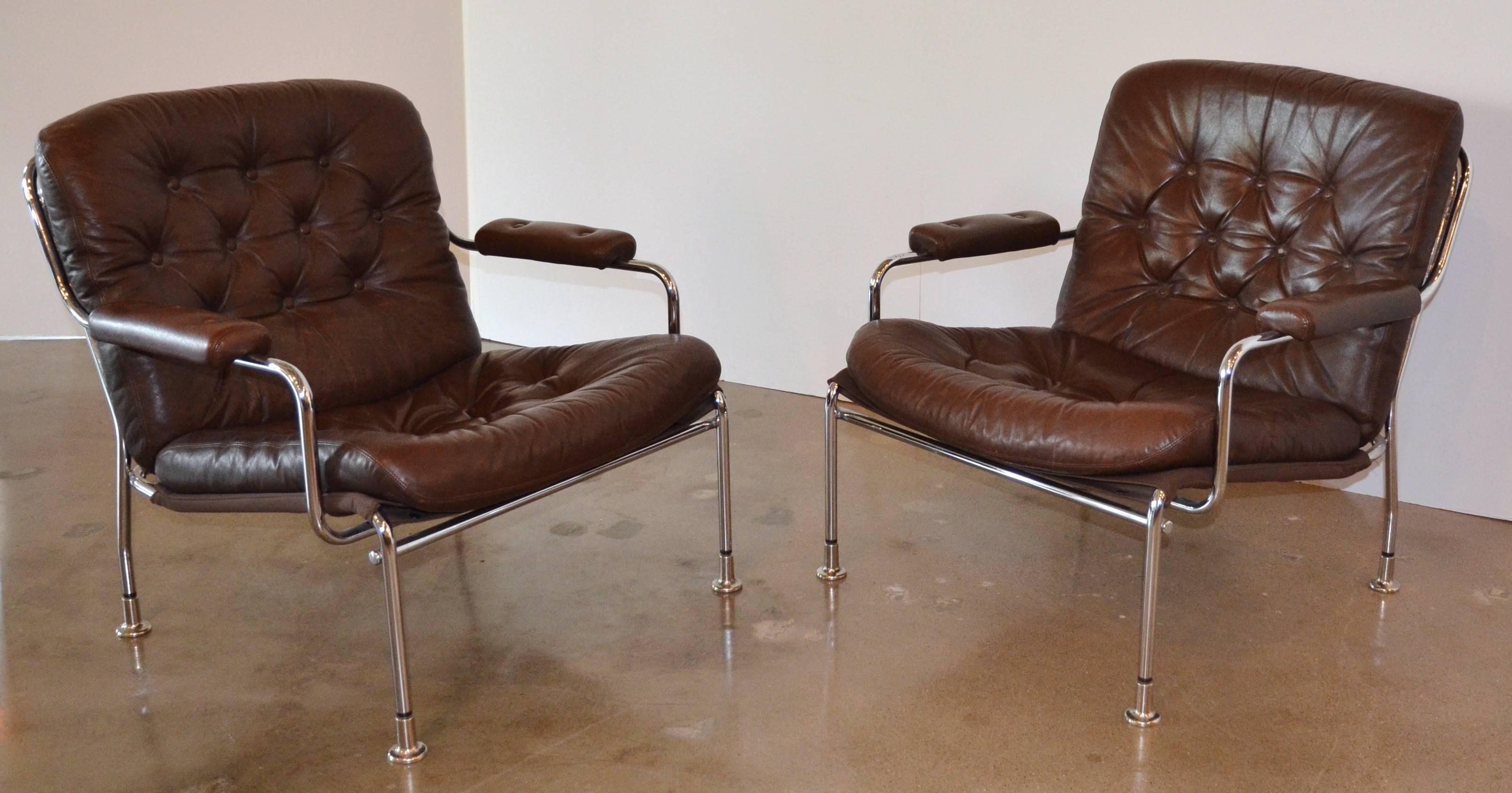 Scandinavian Modern Swedish Chrome and Leather Armchair Attributed to Bruno Mathsson for DUX