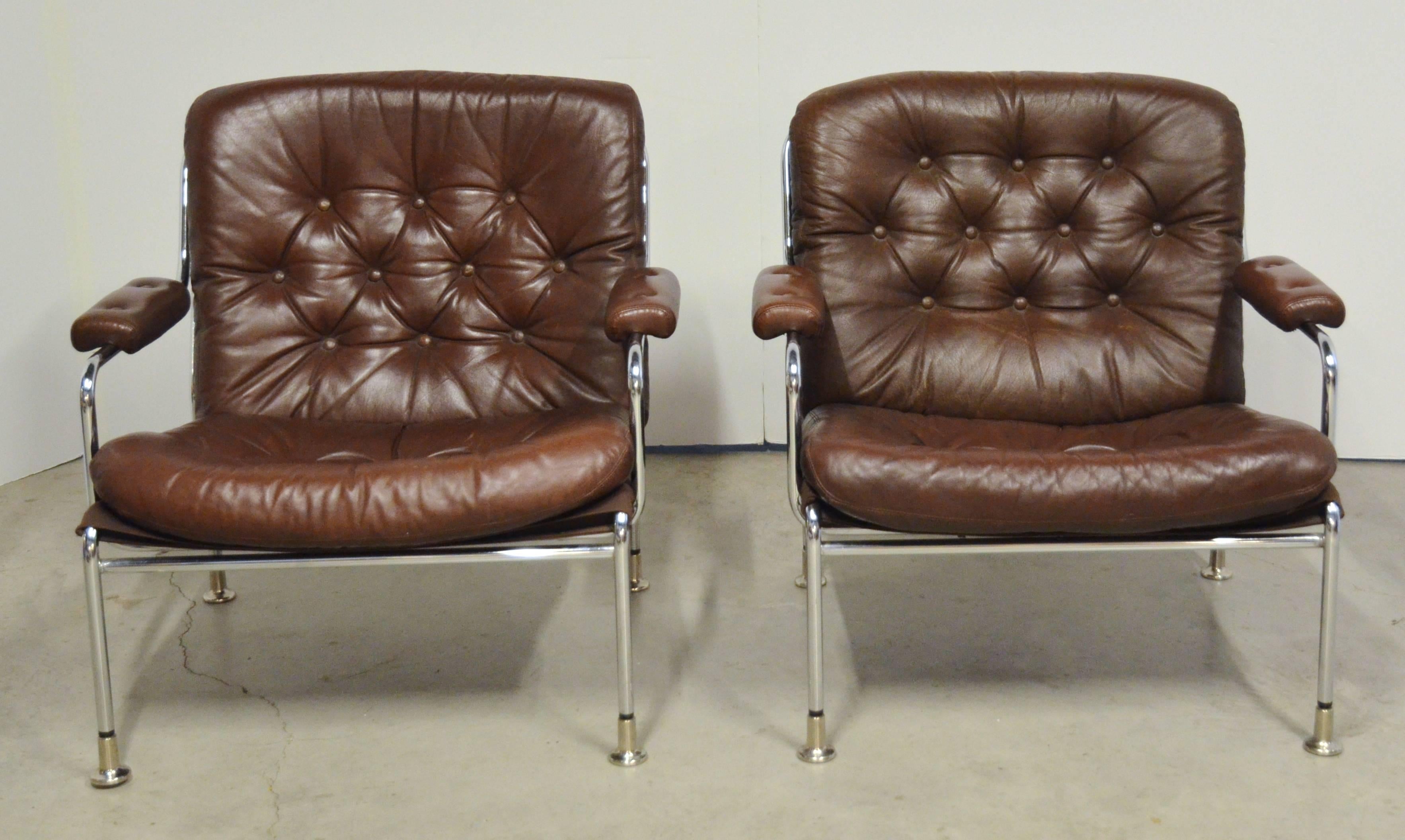 Swedish Chrome and Leather Armchair Attributed to Bruno Mathsson for DUX In Excellent Condition In Austin, TX