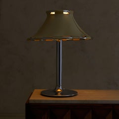 Swedish Chrome + Leather Table Lamp Attributed to Anna Ehrner, 1970s