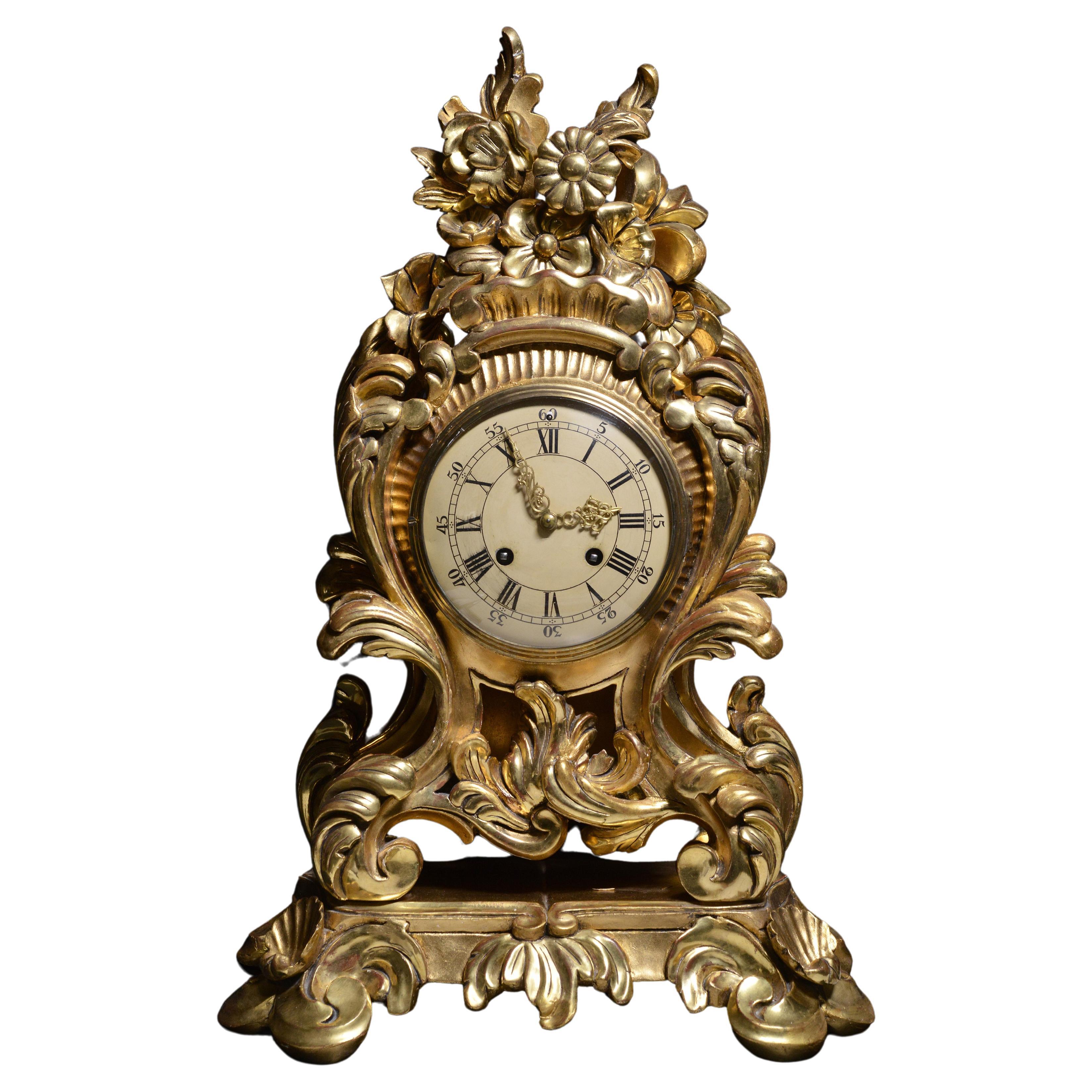 Swedish Clock by Westerstand Carved Gilt Wood Rococo Style mid 20th century For Sale