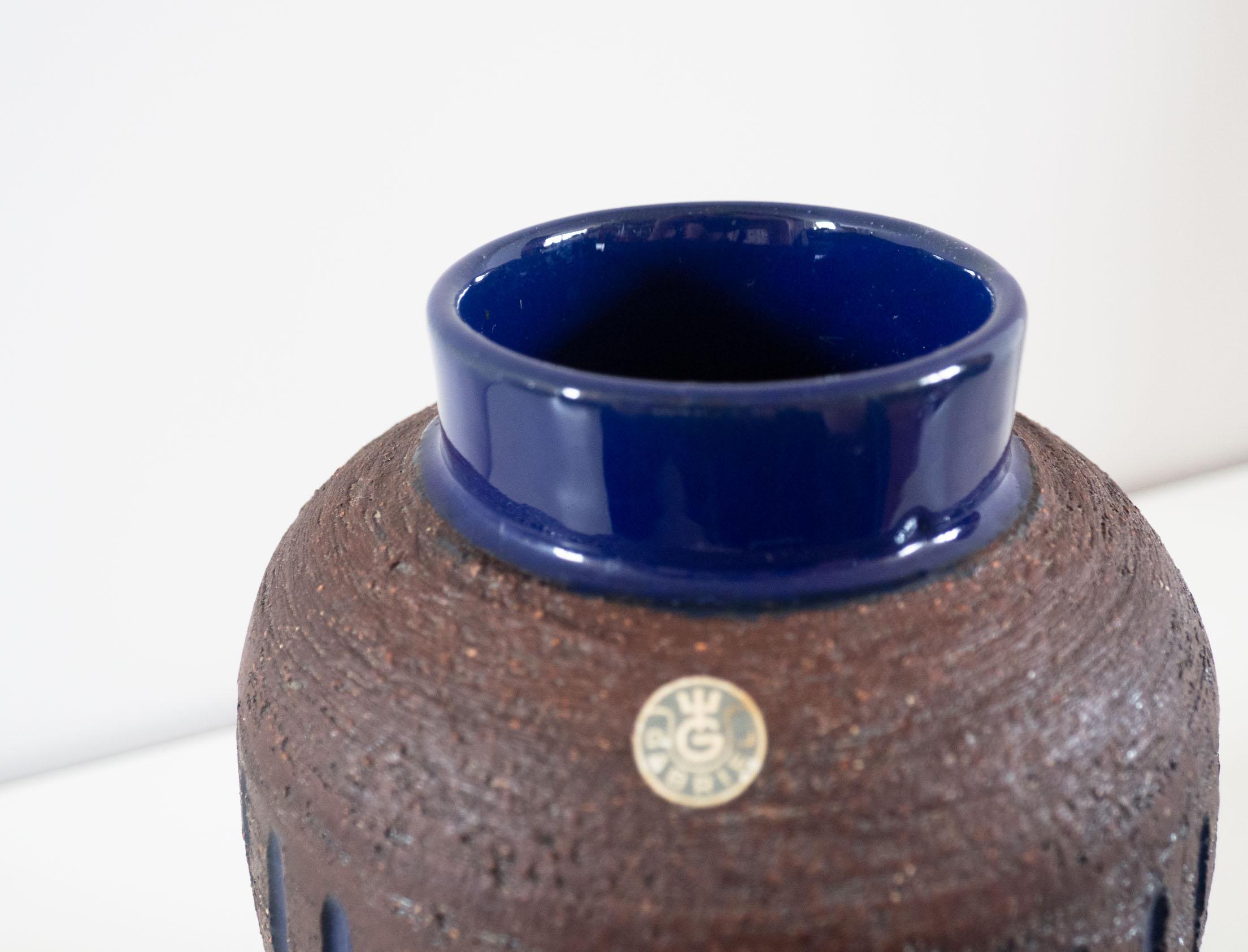 Mid-Century Modern Swedish Cobalt Blue and Brown Ceramic Vase, Gabriel For Sale