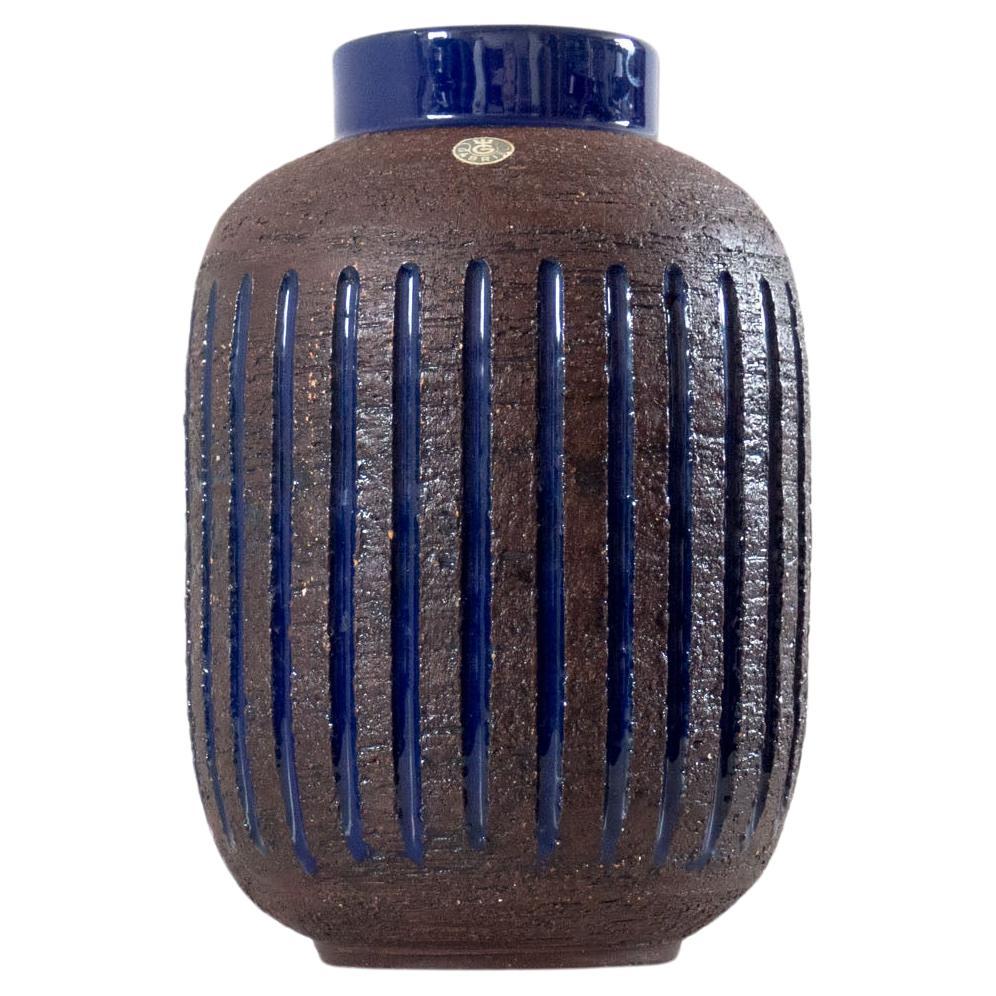 Vase suédois en céramique bleu cobalt et brun - Brown en vente