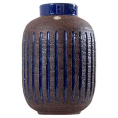 Vase suédois en céramique bleu cobalt et brun - Brown