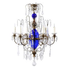 Swedish Cobalt Blue Glass and Crystal Chandelier, circa 1880