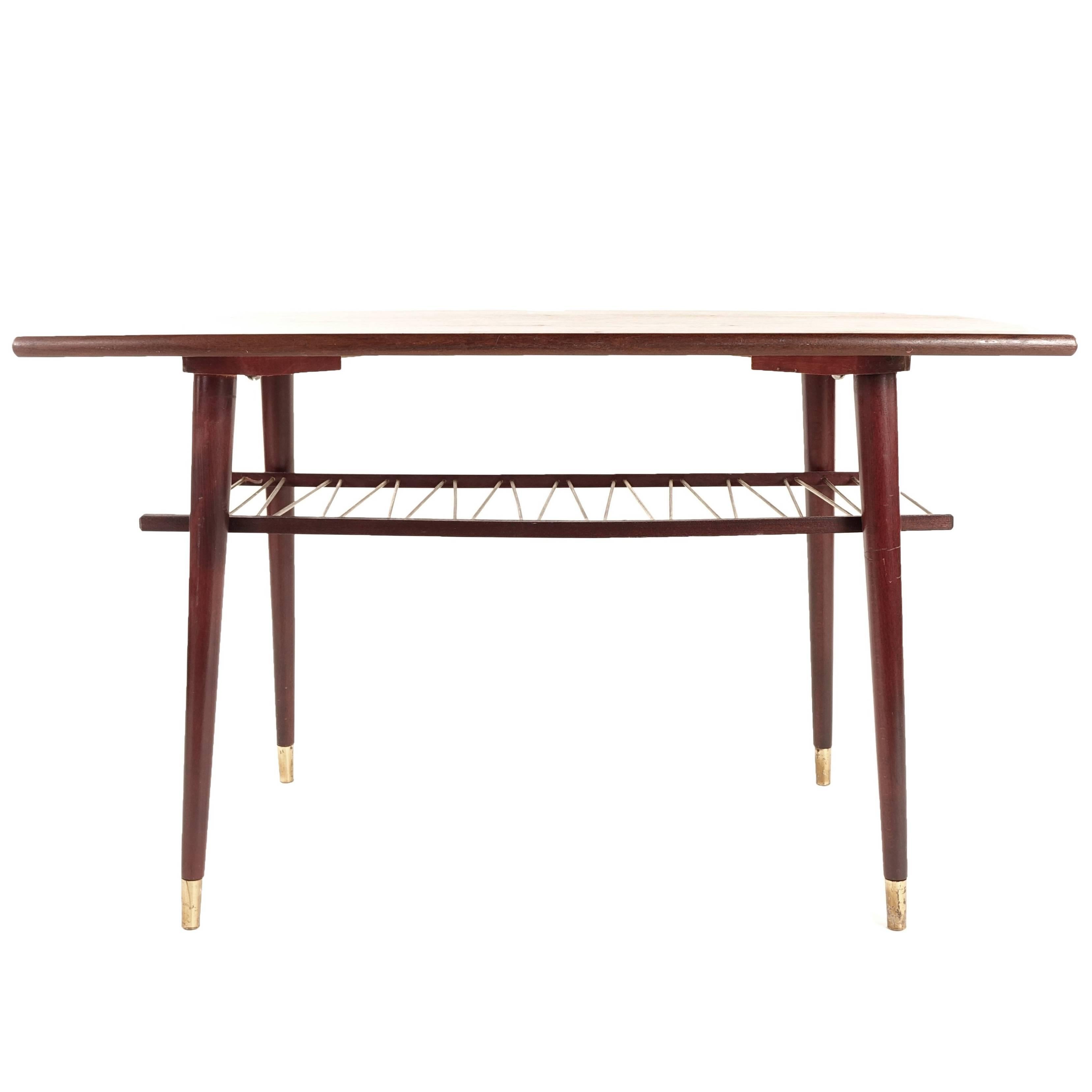 Swedish Coffee Table in Teak and Brass Midcentury