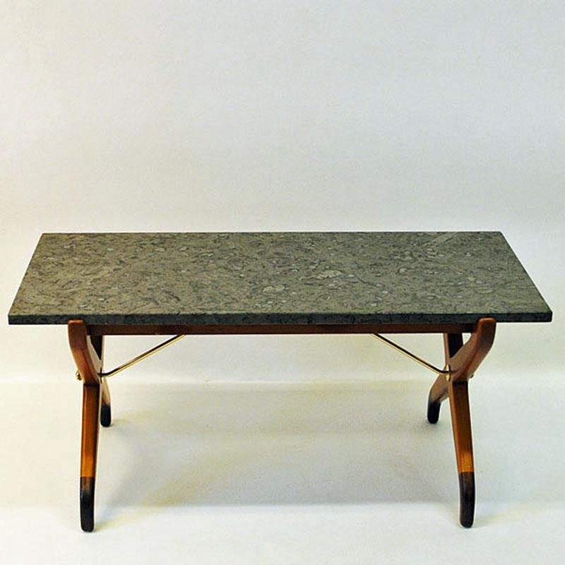 Scandinavian Modern Swedish Vintage Beech and Nature Stone Coffeetable by David Rosen for NK 1940s