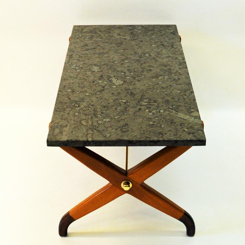 Polished Swedish Vintage Beech and Nature Stone Coffeetable by David Rosen for NK 1940s