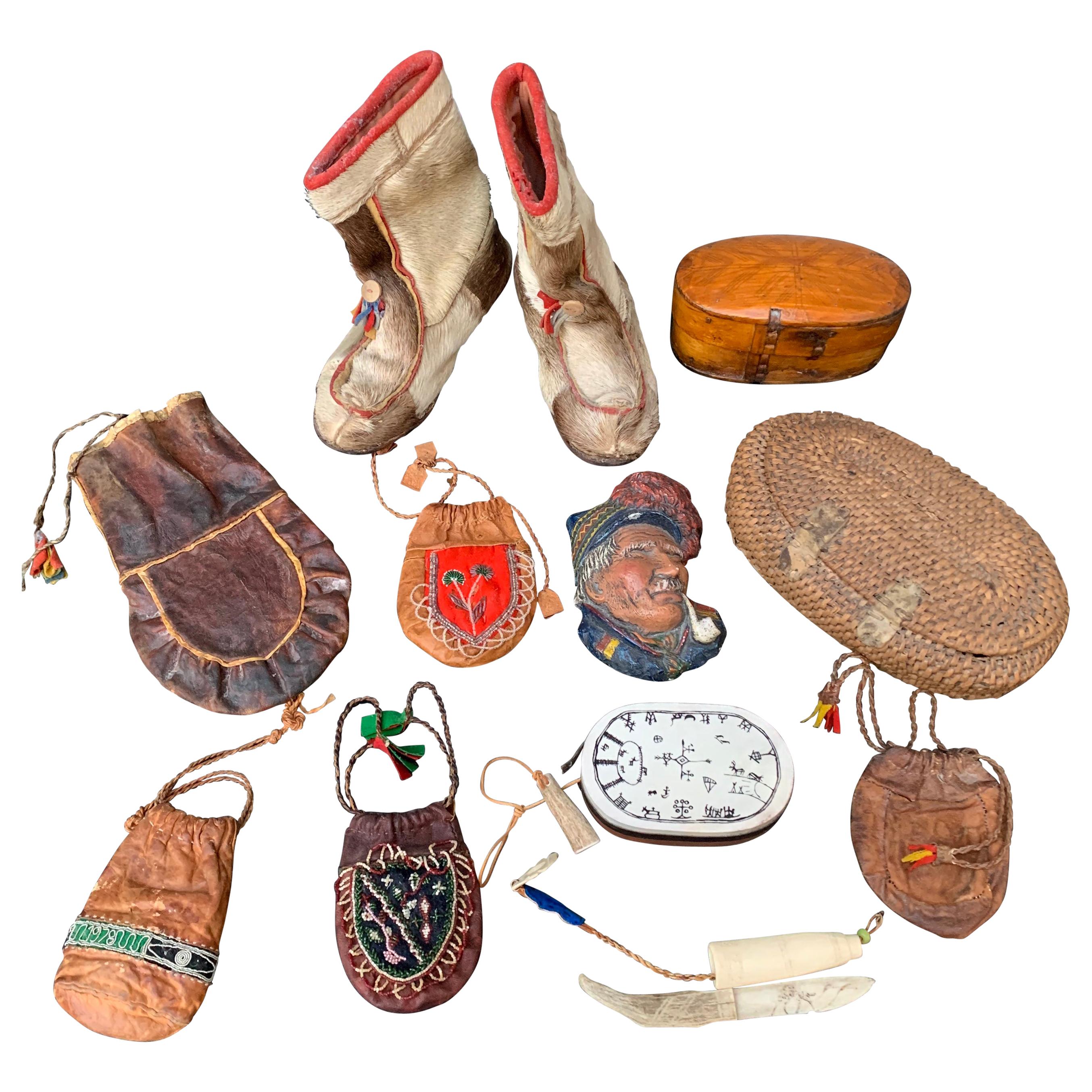 Swedish Collection of 11 Sami Folk Art Objects from Lappland