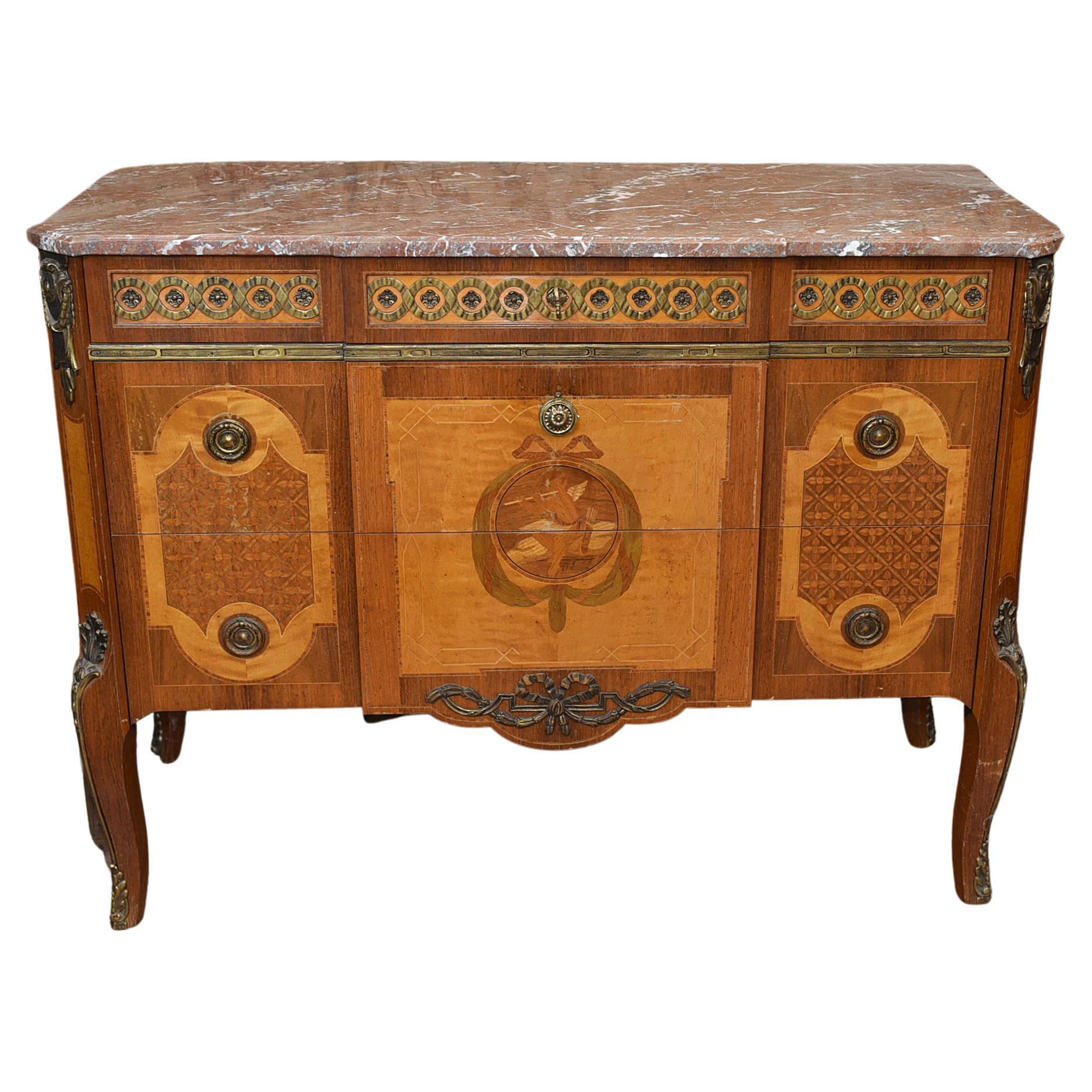 Swedish Commode Chest of Drawers Marquetry Inlay 1920 For Sale