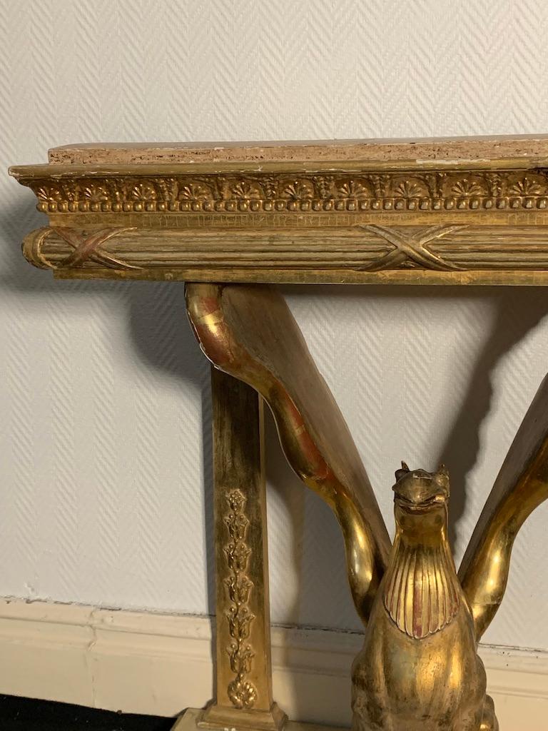 Hand-Carved Swedish Console Table, Empire with Gilt Griffon For Sale