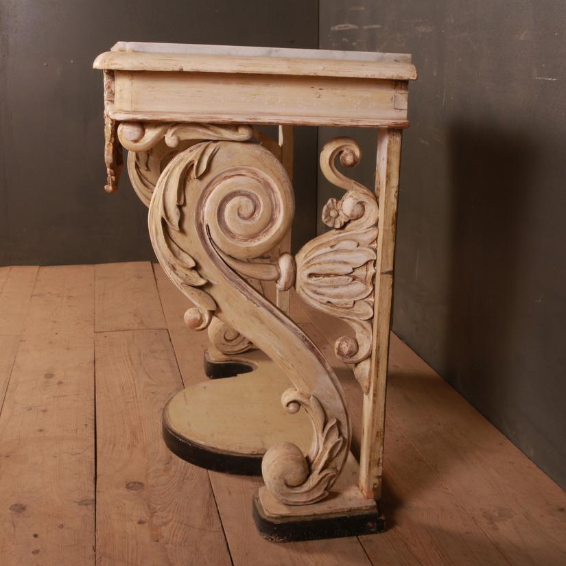 Small 19th century Swedish original painted console table with a marble top, 1860

Dimensions
38 inches (97 cms) wide
19 inches (48 cms) deep
33 inches (84 cms) high.

  
